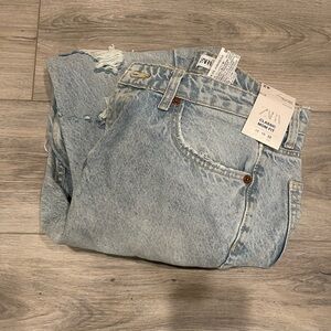 Zara Light Blue Ripped Denim Mom Jeans